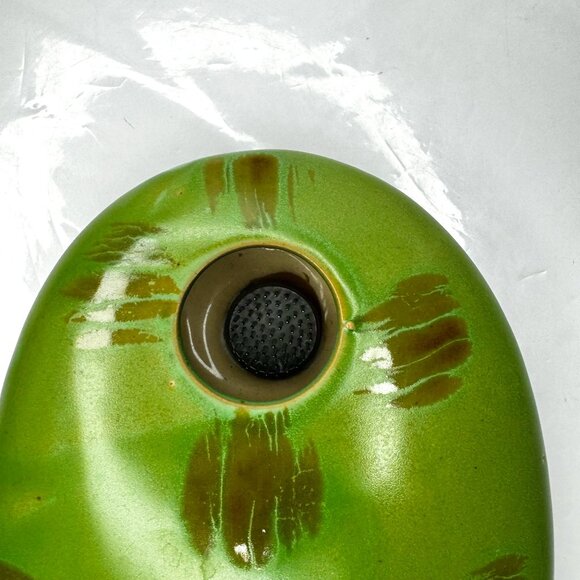 Napco Japanese Style Ikebana Stoneware Green Oval Bowl Vase w/Flower Frog - Picture 2 of 11